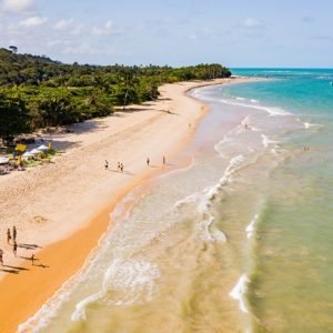 Trancoso, Porto Seguro, Bahia. Aerial view of Rio Verde beach